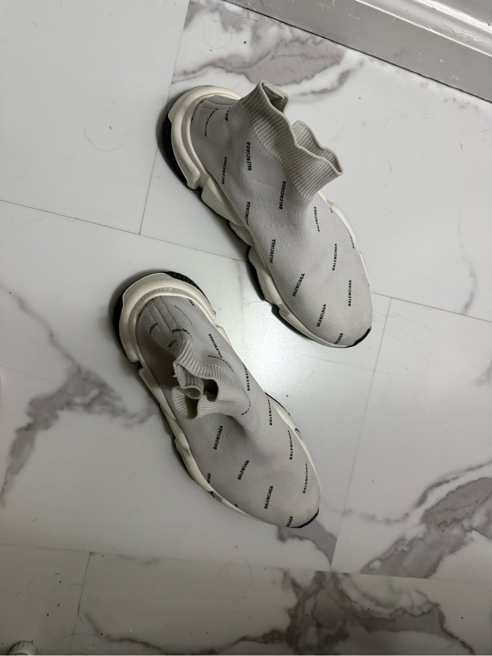 Balenciaga Off-White Logo Knit Sock Sneakers
